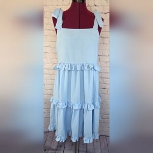 Cleo Cora Elegant Sky Blue Midi Dress with Ruffles